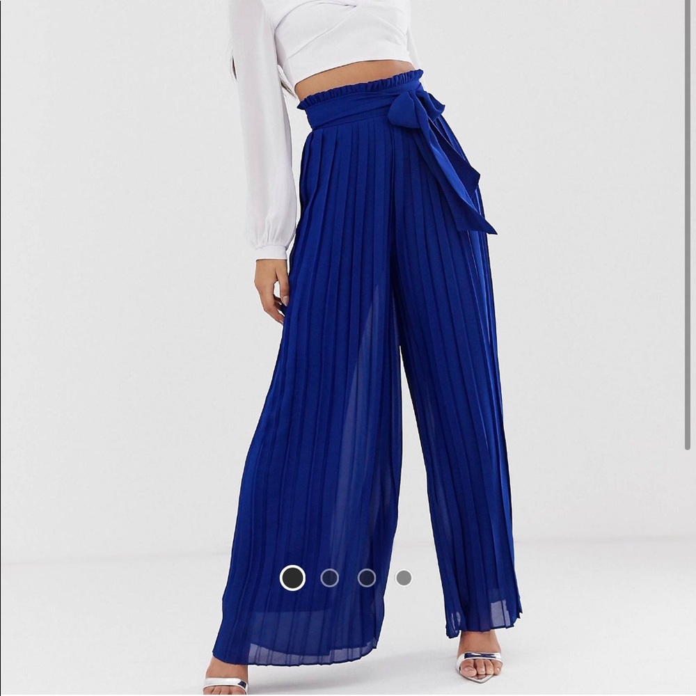 pleated wide leg pants with tie waist